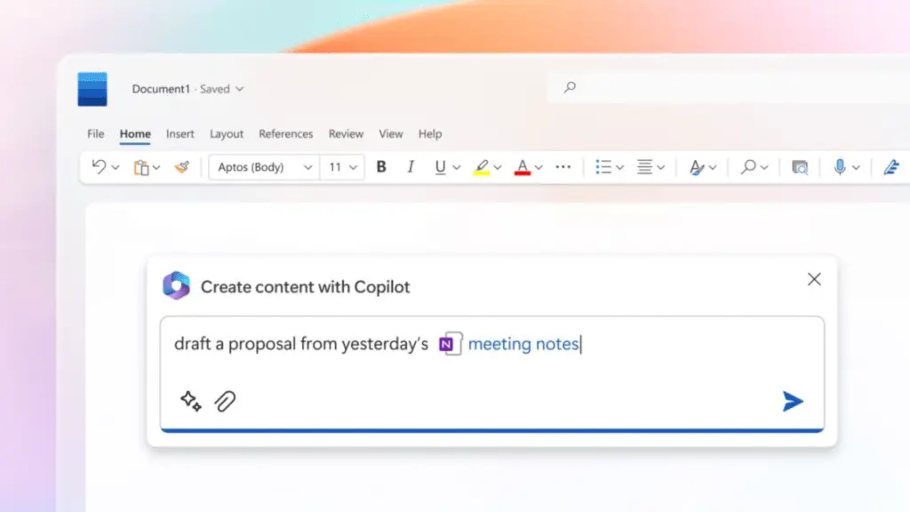 Copilot in use with microsoft word